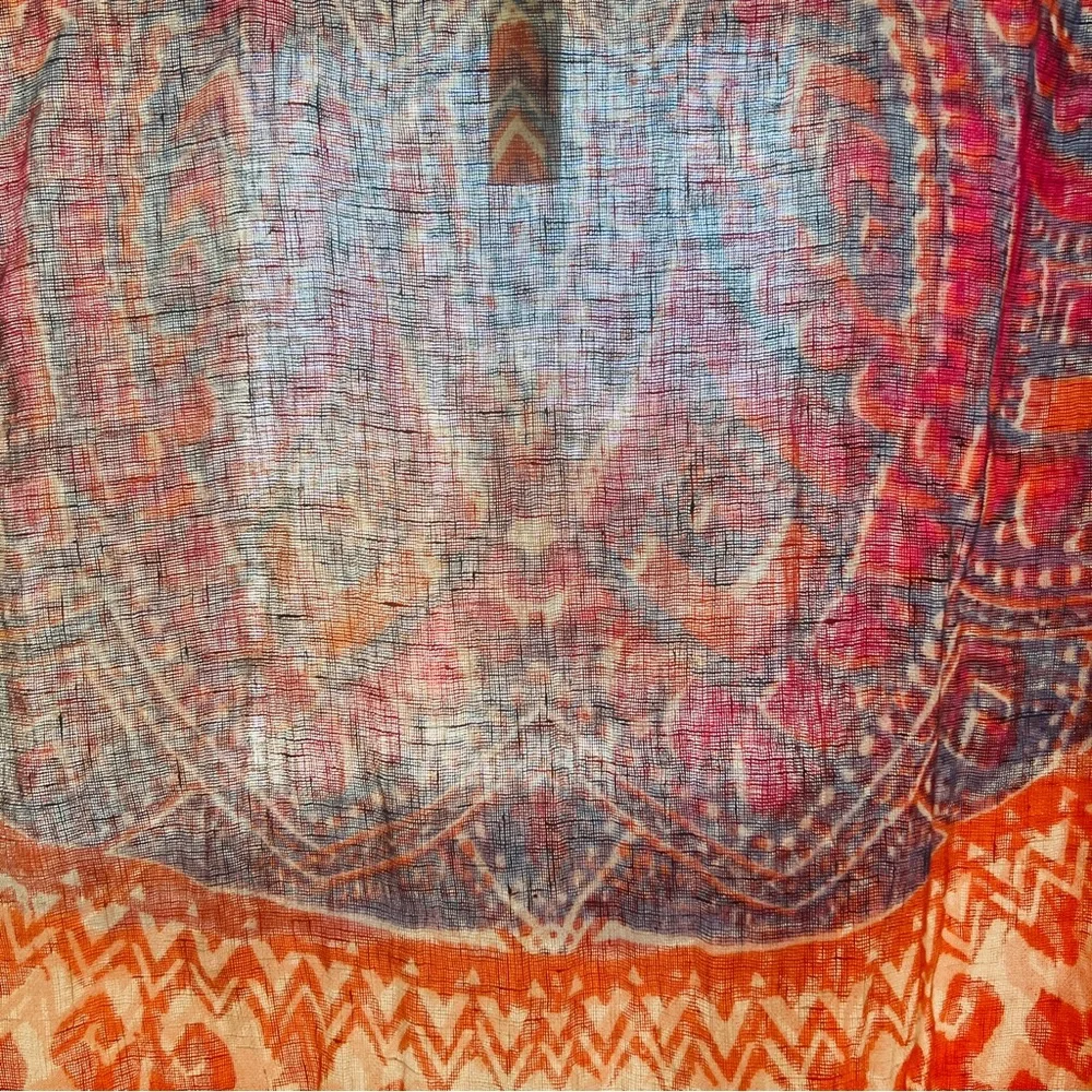Chico's Phoebe Linen Poncho Multicolor O/S Fringe Lightweight Boho Hipster - Picture 7 of 13
